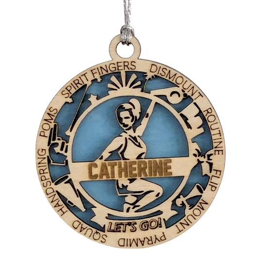 Personalized 3" Handcrafted Wooden Female Cheerleading Christmas Ornament - Custom Cheerleader Holiday Decoration - Unique Gift for Cheer Enthusiasts