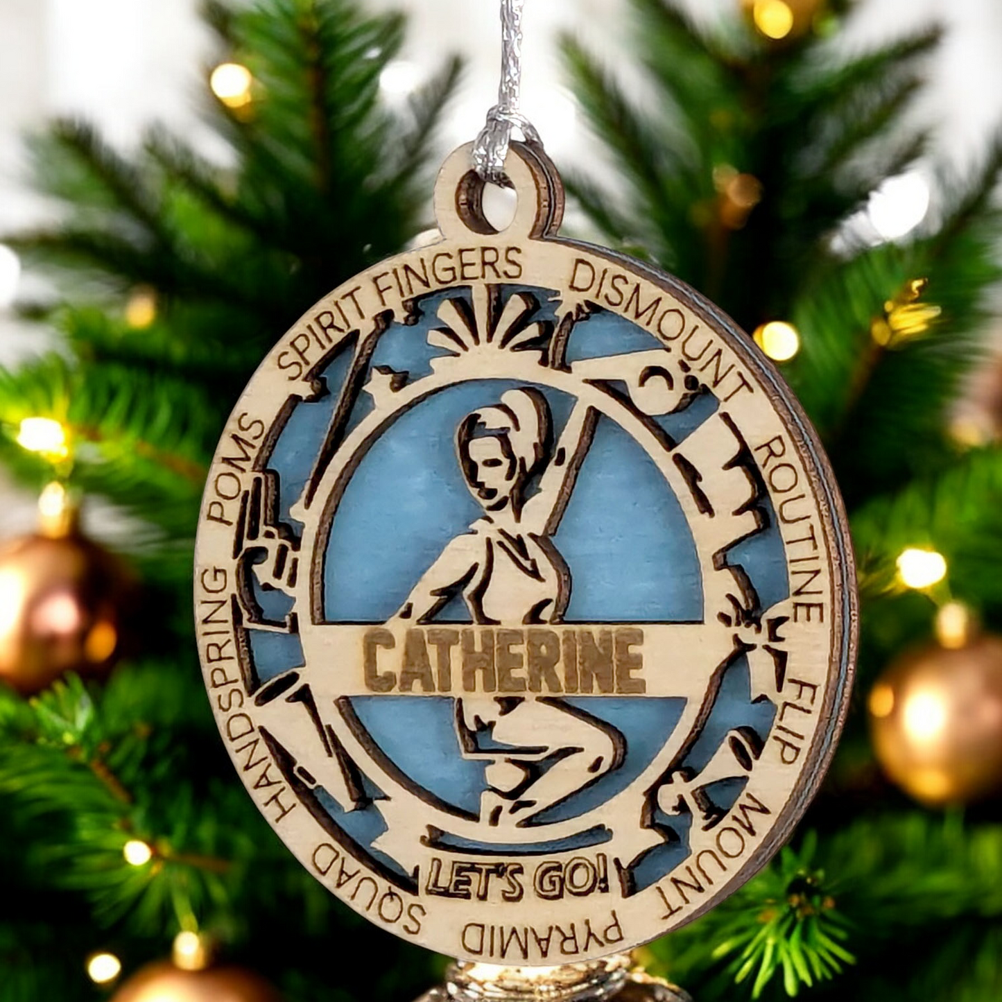 Personalized 3" Handcrafted Wooden Female Cheerleading Christmas Ornament - Custom Cheerleader Holiday Decoration - Unique Gift for Cheer Enthusiasts