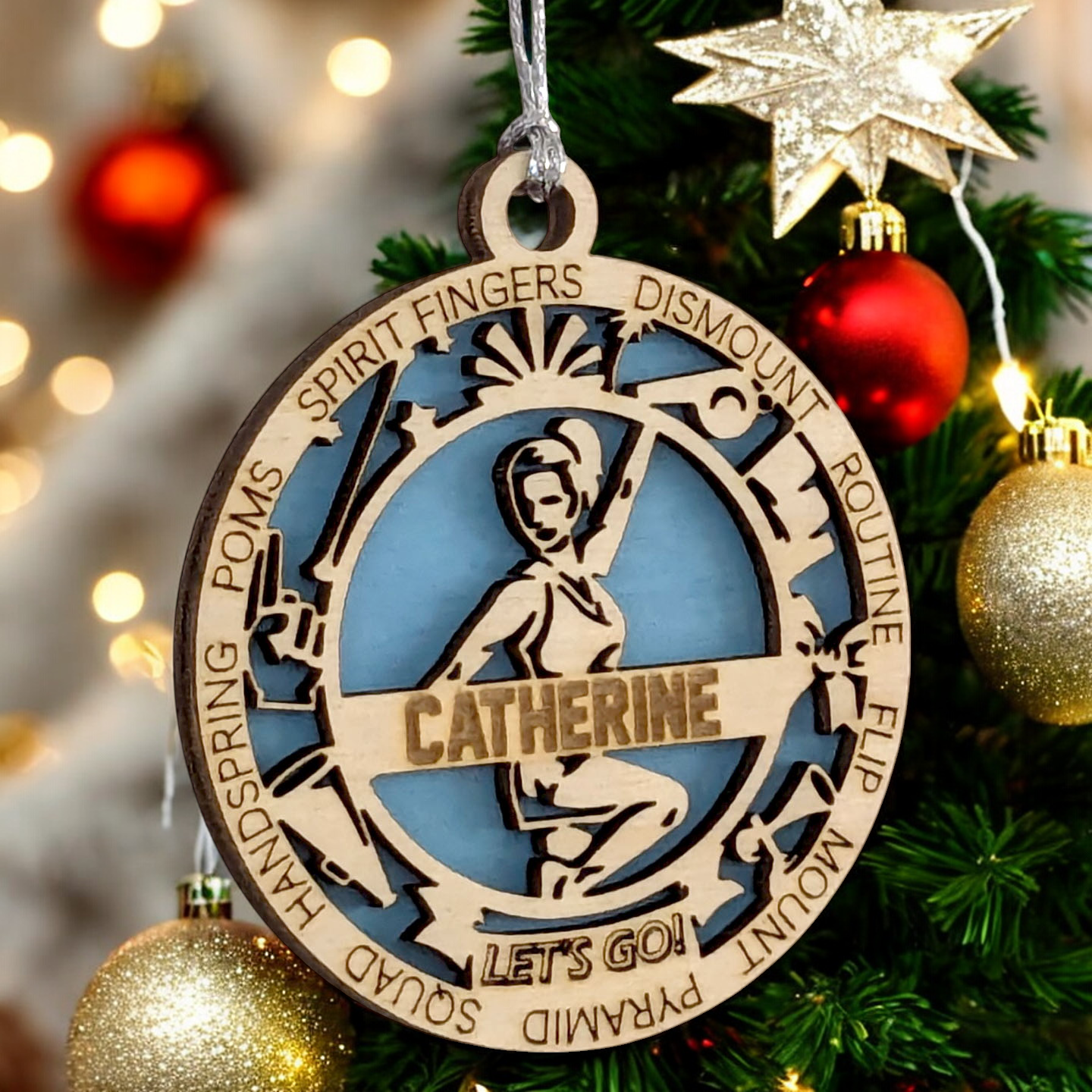 Personalized 3" Handcrafted Wooden Female Cheerleading Christmas Ornament - Custom Cheerleader Holiday Decoration - Unique Gift for Cheer Enthusiasts
