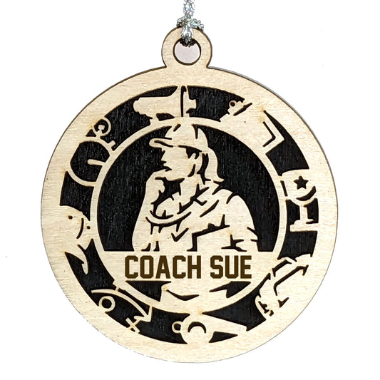 Female Coach laser cut personalized wood ornament
