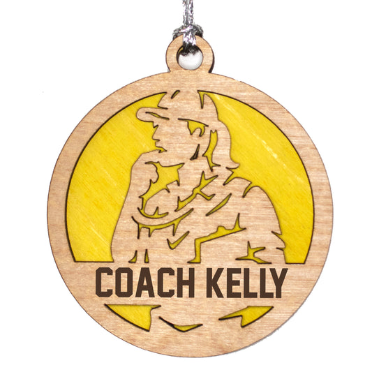Female Coach laser cut personalized wood ornament