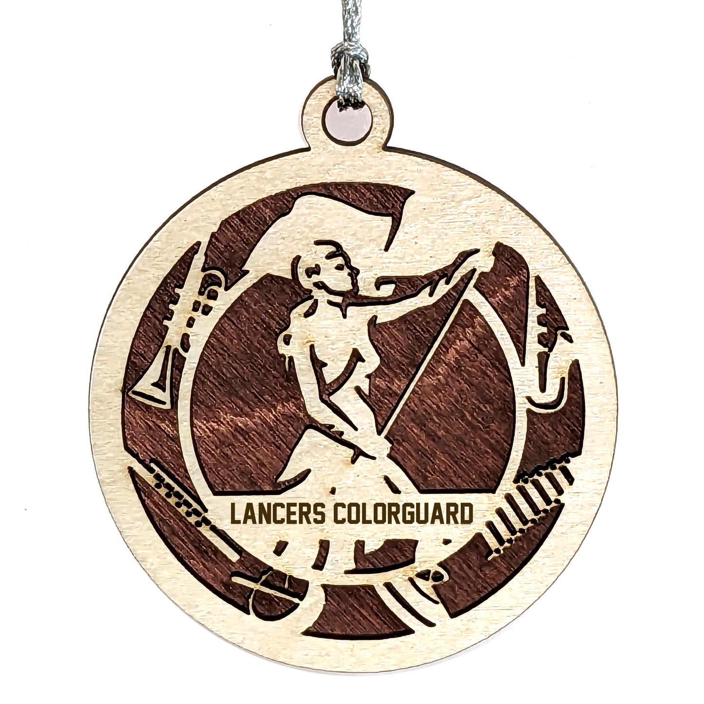 Female Colorguard laser cut personalized wood ornament