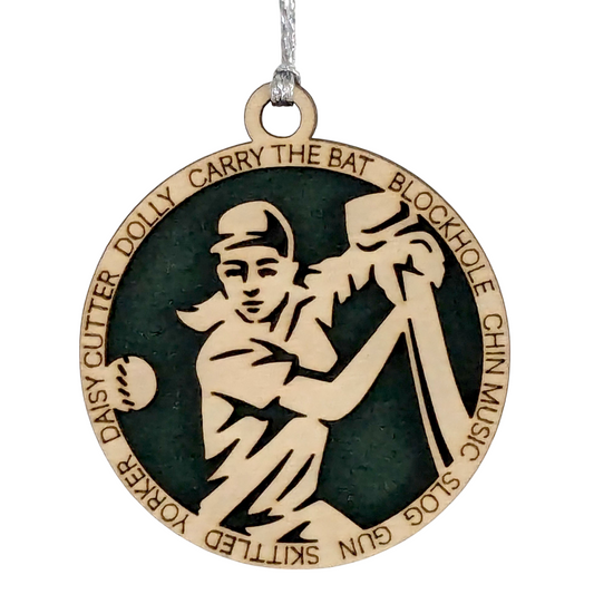 3" Personalized Handcrafted Wooden Female Cricket Christmas Ornament - Customizable Cricket Sport Theme Holiday Decoration - Perfect Gift for Cricket Enthusiasts and Female Athletes