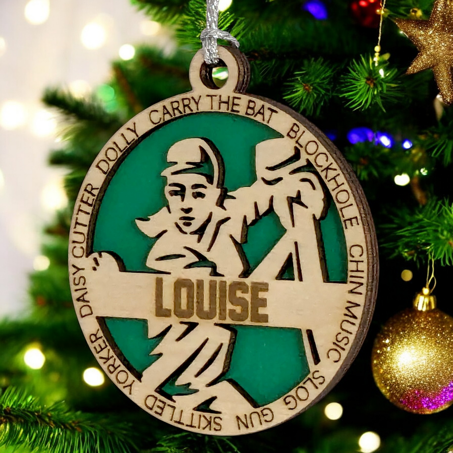 3" Personalized Handcrafted Wooden Female Cricket Christmas Ornament - Customizable Cricket Sport Theme Holiday Decoration - Perfect Gift for Cricket Enthusiasts and Female Athletes