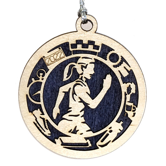 Female Cross Country Runner laser cut wood ornament
