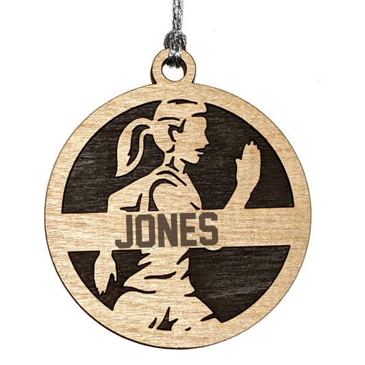 Female Cross Country Runner laser cut personalized wood ornament