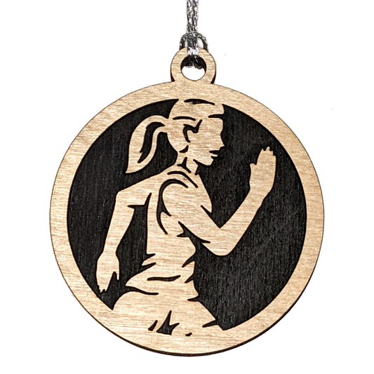 Female Cross Country Runner laser cut wood ornament