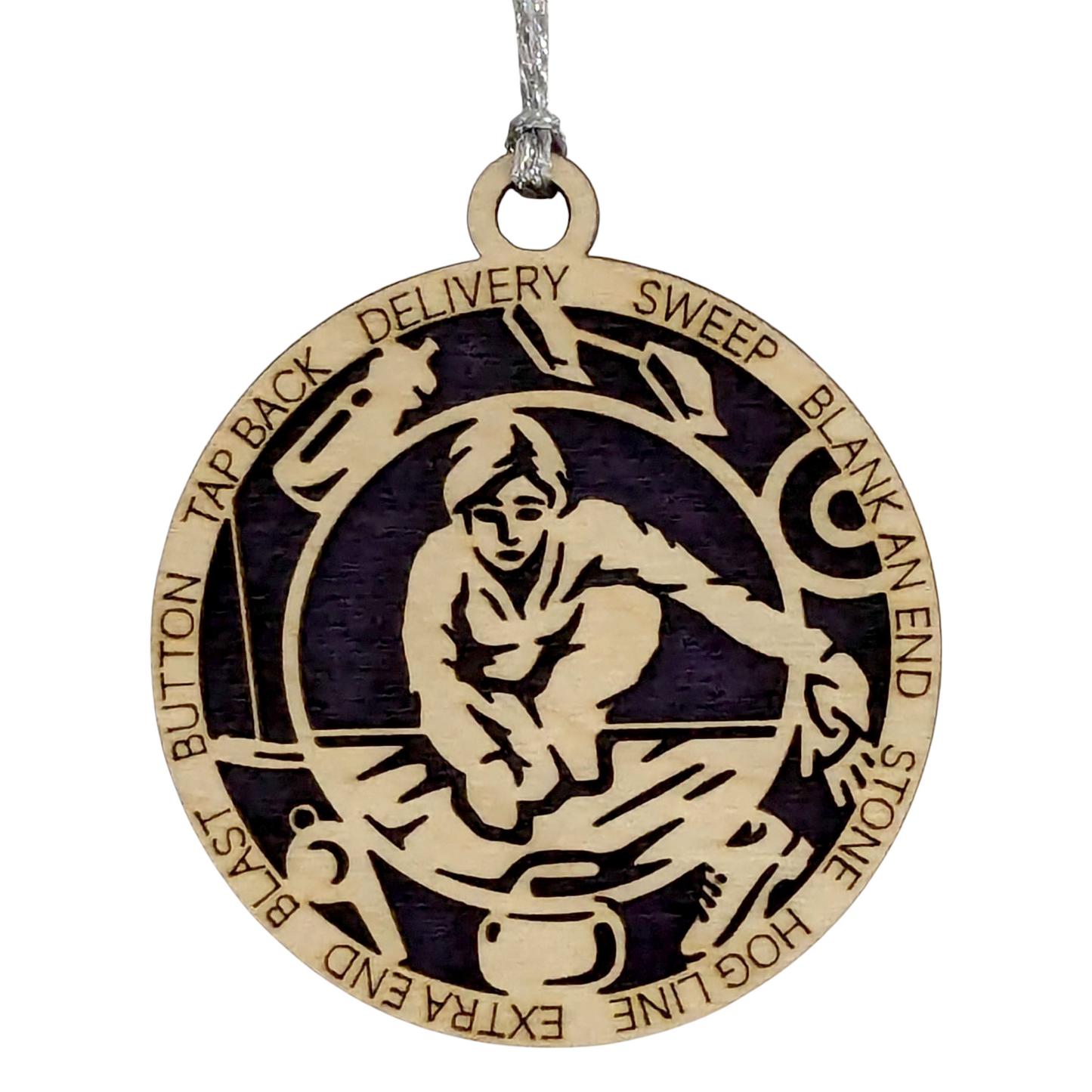 Add a Personal Touch to Your Holiday Decor with Our 3" Laser Cut Handcrafted Wooden Female Curling Christmas Ornament - Customize for a Unique Festive Gift!"