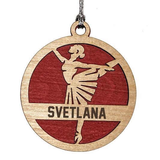Female Ballet Dancer laser cut personalized wood ornament