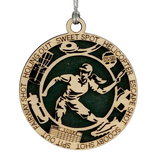 Personalized 3" Laser Cut Wooden Female Left-Handed Disc Golf Christmas Ornament - Handcrafted Disc Golfers Gift - Unique Sports Themed Xmas Decoration for Women - Customizable Holiday Keepsake