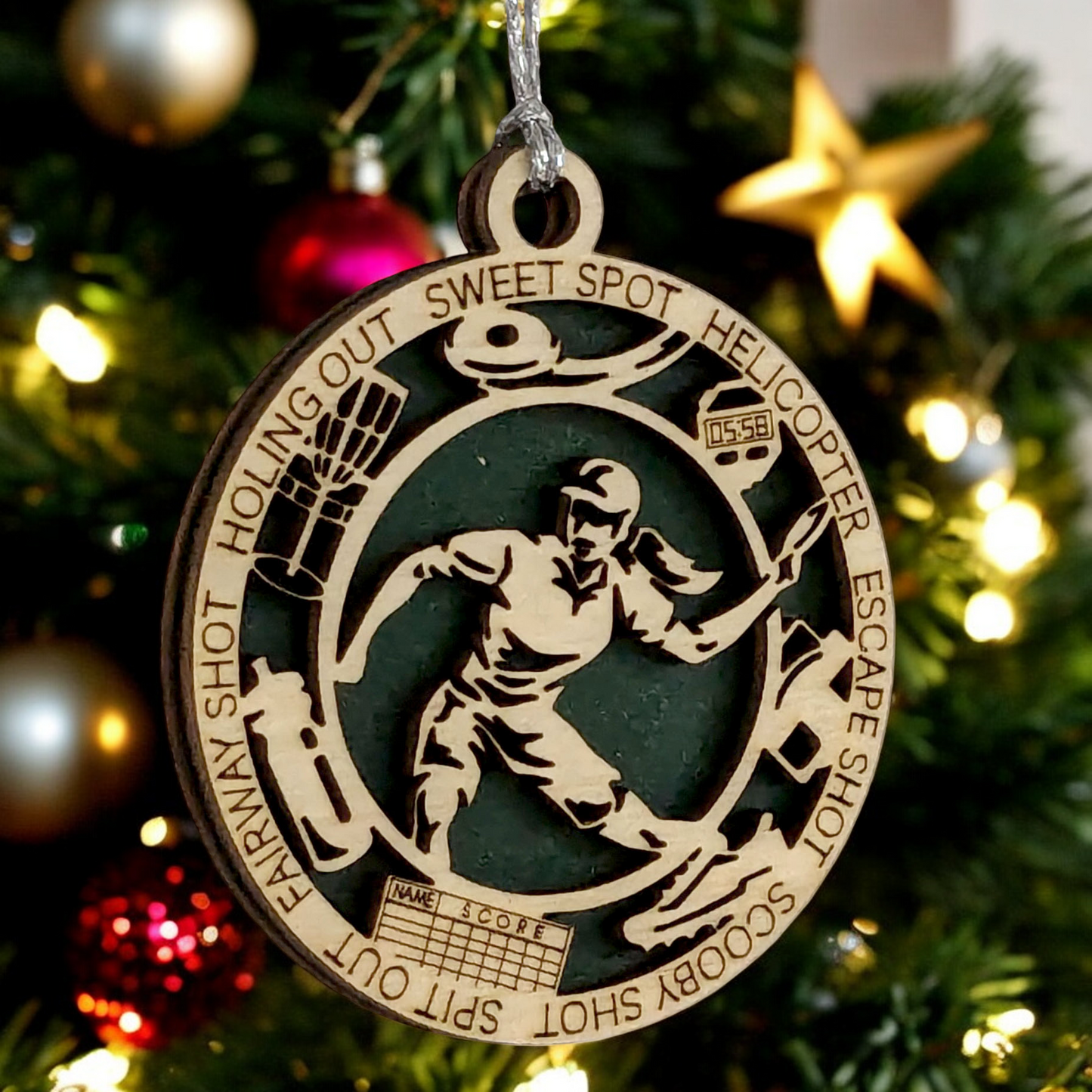 Personalized 3" Laser Cut Wooden Female Left-Handed Disc Golf Christmas Ornament - Handcrafted Disc Golfers Gift - Unique Sports Themed Xmas Decoration for Women - Customizable Holiday Keepsake