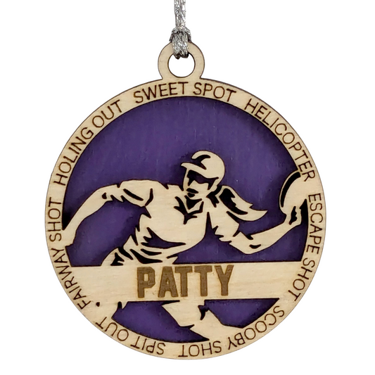 Personalized 3" Laser Cut Wooden Female Left-Handed Disc Golf Christmas Ornament - Handcrafted Disc Golfers Gift - Unique Sports Themed Xmas Decoration for Women - Customizable Holiday Keepsake