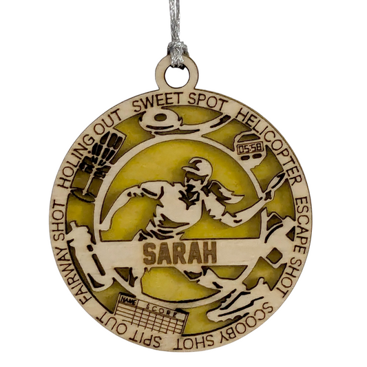 Personalized 3" Laser Cut Wooden Female Left-Handed Disc Golf Christmas Ornament - Handcrafted Disc Golfers Gift - Unique Sports Themed Xmas Decoration for Women - Customizable Holiday Keepsake