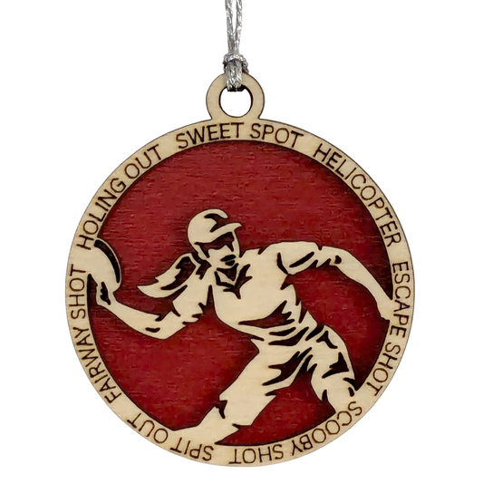 3" Handcrafted Wooden Personalized Female Right-Handed Disc Golf Christmas Ornament - Custom Disc Golf Holiday Decoration