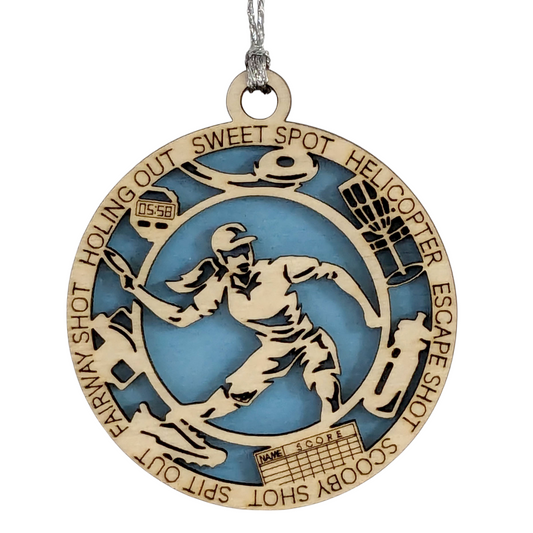 3" Handcrafted Wooden Personalized Female Right-Handed Disc Golf Christmas Ornament - Custom Disc Golf Holiday Decoration