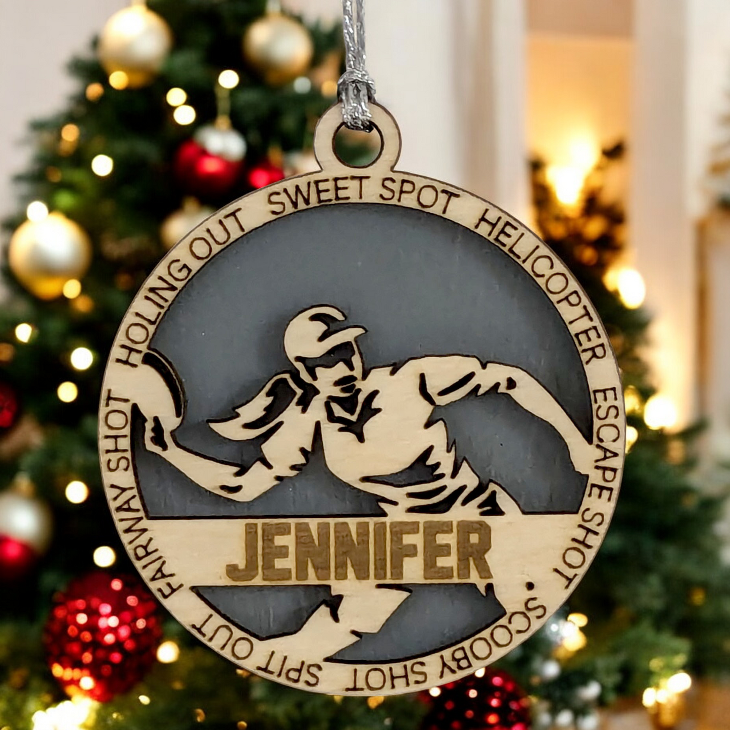 3" Handcrafted Wooden Personalized Female Right-Handed Disc Golf Christmas Ornament - Custom Disc Golf Holiday Decoration
