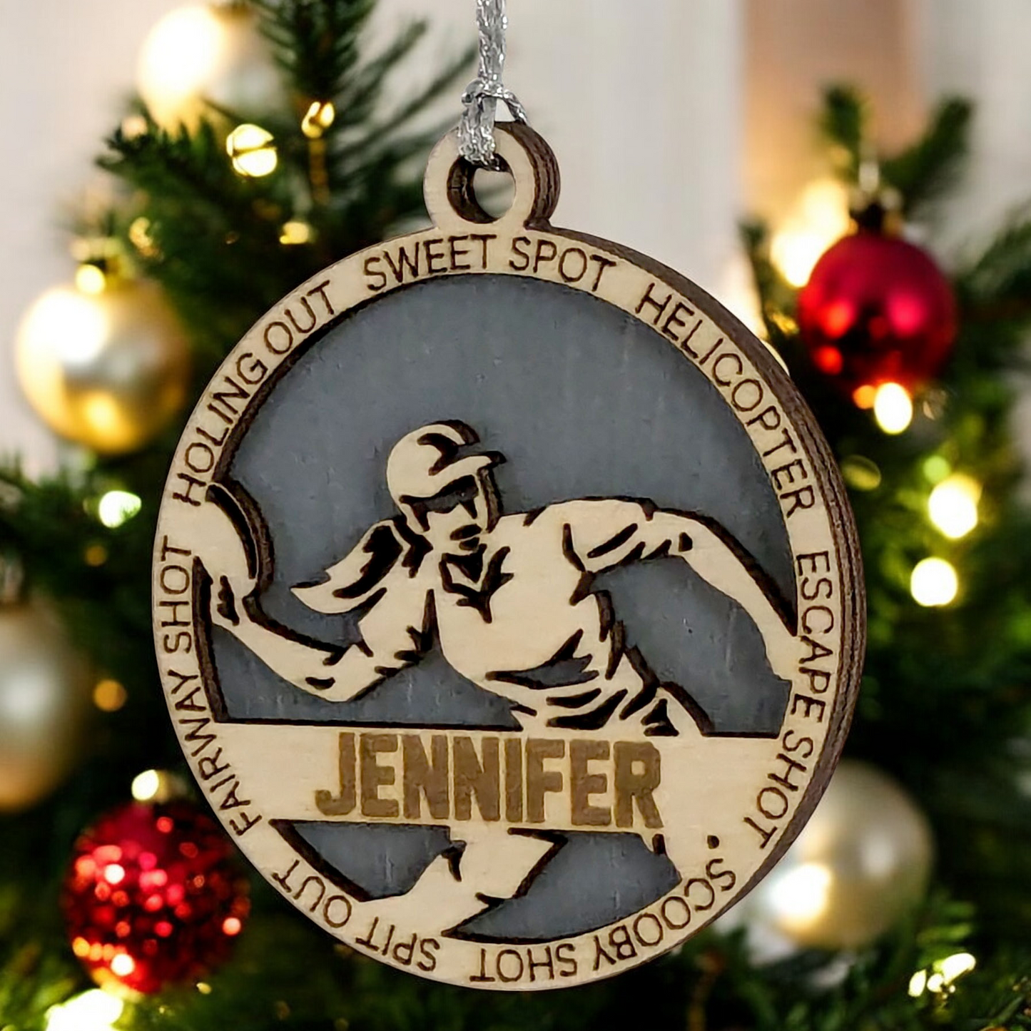 3" Handcrafted Wooden Personalized Female Right-Handed Disc Golf Christmas Ornament - Custom Disc Golf Holiday Decoration