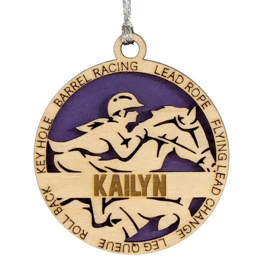 3" Handcrafted Wooden Personalized Female Equestrian Christmas Ornament - Custom Horseback Riding Holiday Decor
