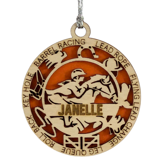 3" Handcrafted Wooden Personalized Female Equestrian Christmas Ornament - Custom Horseback Riding Holiday Decor