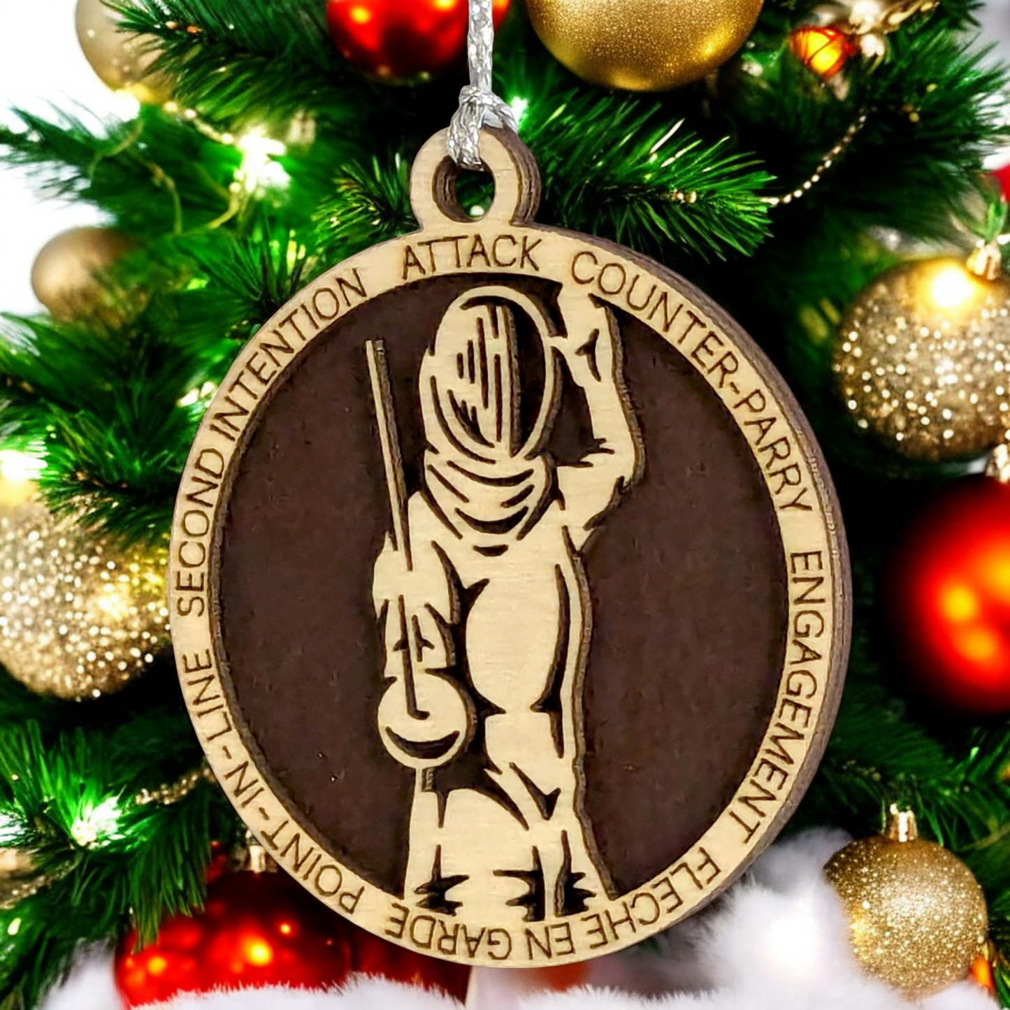 3" Laser Cut Handcrafted Wooden Personalized Female Fencing Christmas Ornament - Customizable Holiday Decor for Female Fencers - Unique Fencing Sport Gift and Keepsake for Women Athletes