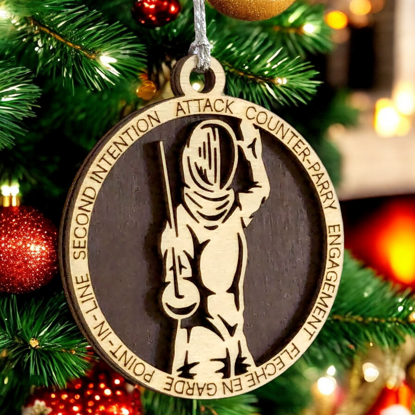 3" Laser Cut Handcrafted Wooden Personalized Female Fencing Christmas Ornament - Customizable Holiday Decor for Female Fencers - Unique Fencing Sport Gift and Keepsake for Women Athletes