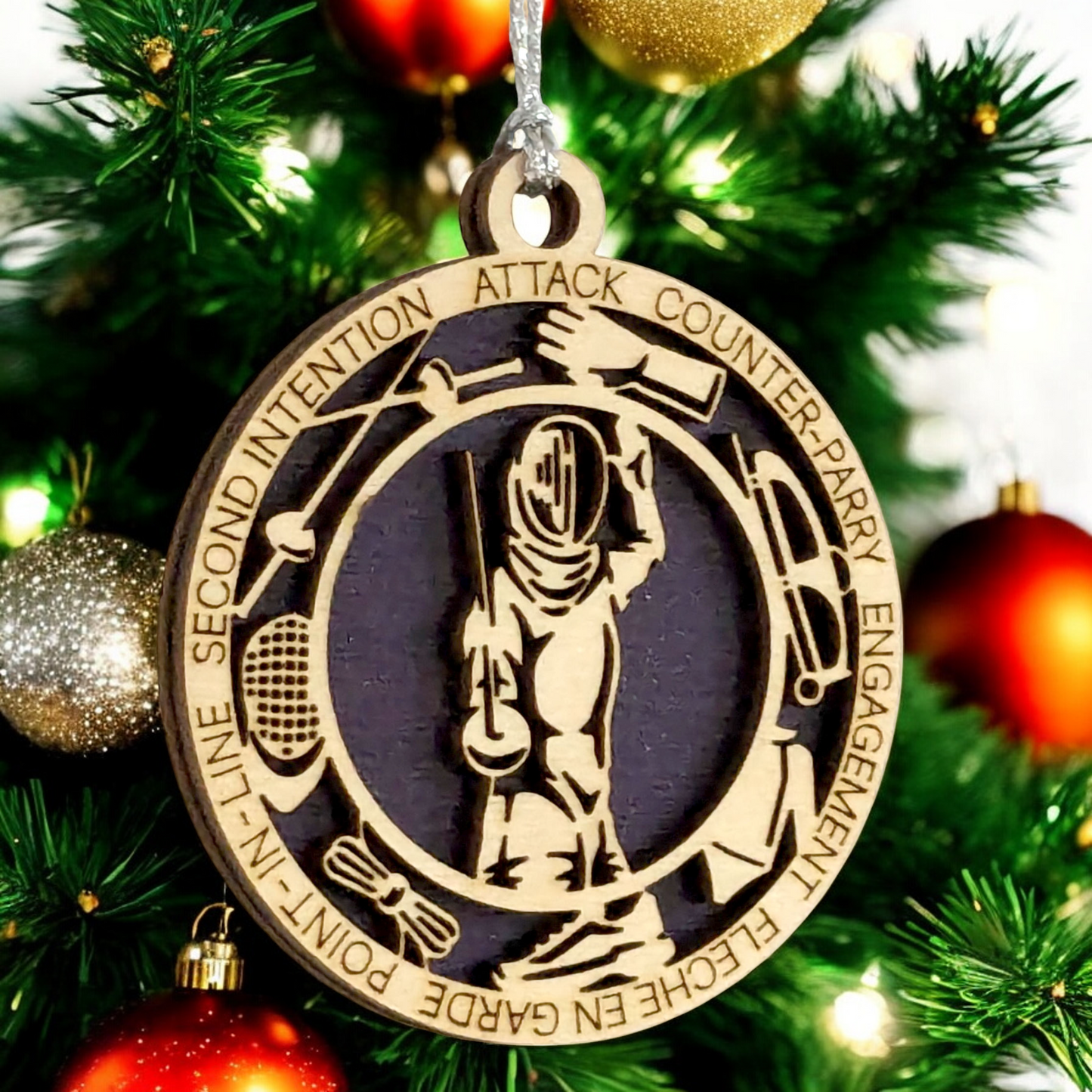 3" Laser Cut Handcrafted Wooden Personalized Female Fencing Christmas Ornament - Customizable Holiday Decor for Female Fencers - Unique Fencing Sport Gift and Keepsake for Women Athletes