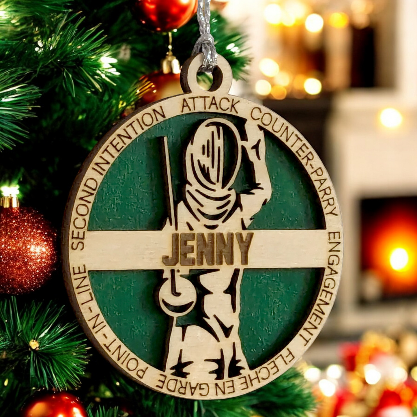 3" Laser Cut Handcrafted Wooden Personalized Female Fencing Christmas Ornament - Customizable Holiday Decor for Female Fencers - Unique Fencing Sport Gift and Keepsake for Women Athletes
