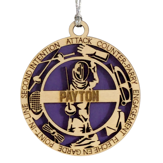 3" Laser Cut Handcrafted Wooden Personalized Female Fencing Christmas Ornament - Customizable Holiday Decor for Female Fencers - Unique Fencing Sport Gift and Keepsake for Women Athletes