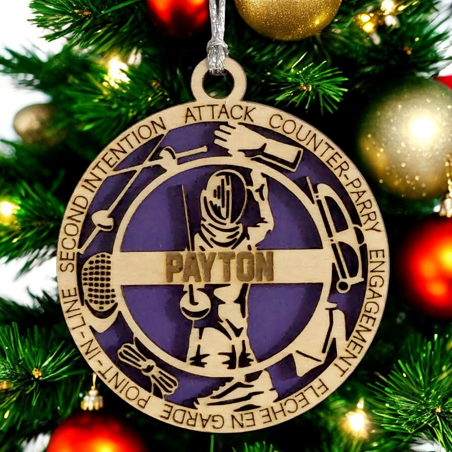 3" Laser Cut Handcrafted Wooden Personalized Female Fencing Christmas Ornament - Customizable Holiday Decor for Female Fencers - Unique Fencing Sport Gift and Keepsake for Women Athletes