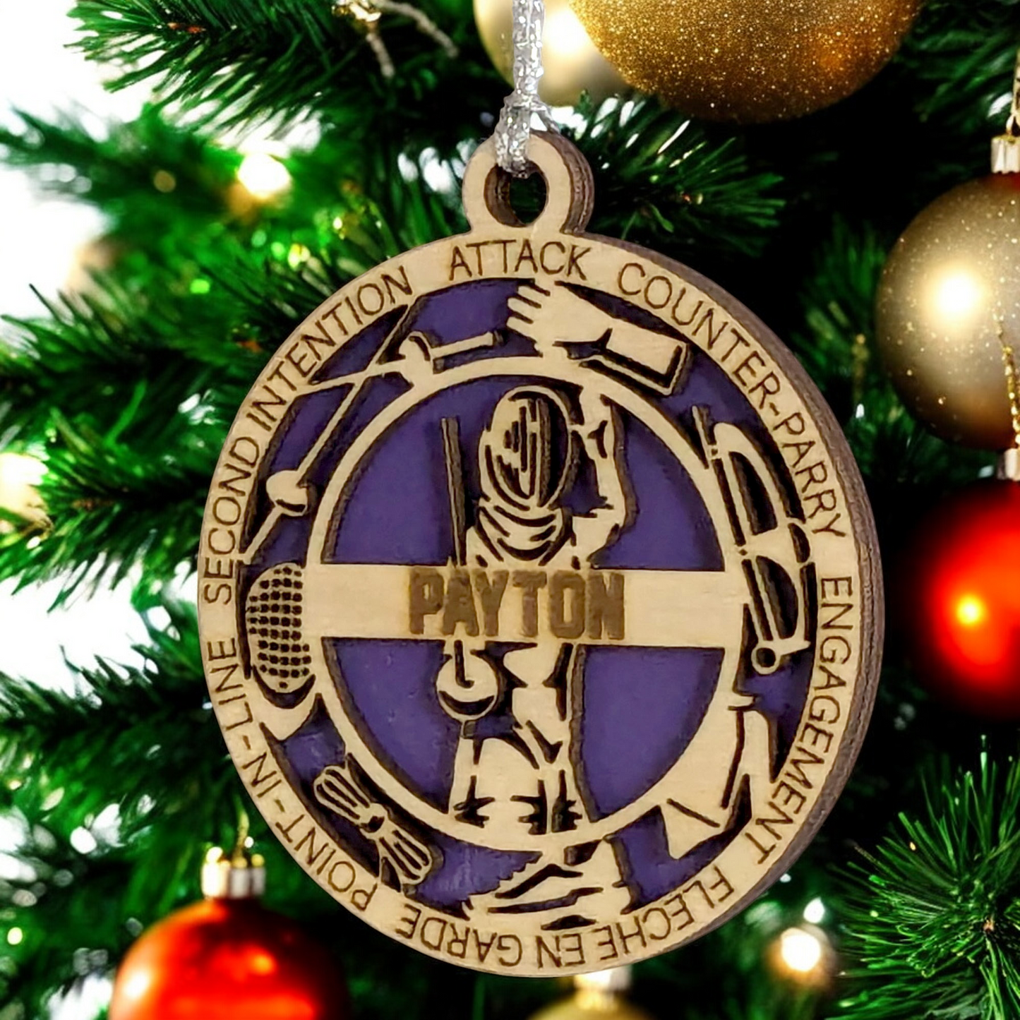 3" Laser Cut Handcrafted Wooden Personalized Female Fencing Christmas Ornament - Customizable Holiday Decor for Female Fencers - Unique Fencing Sport Gift and Keepsake for Women Athletes