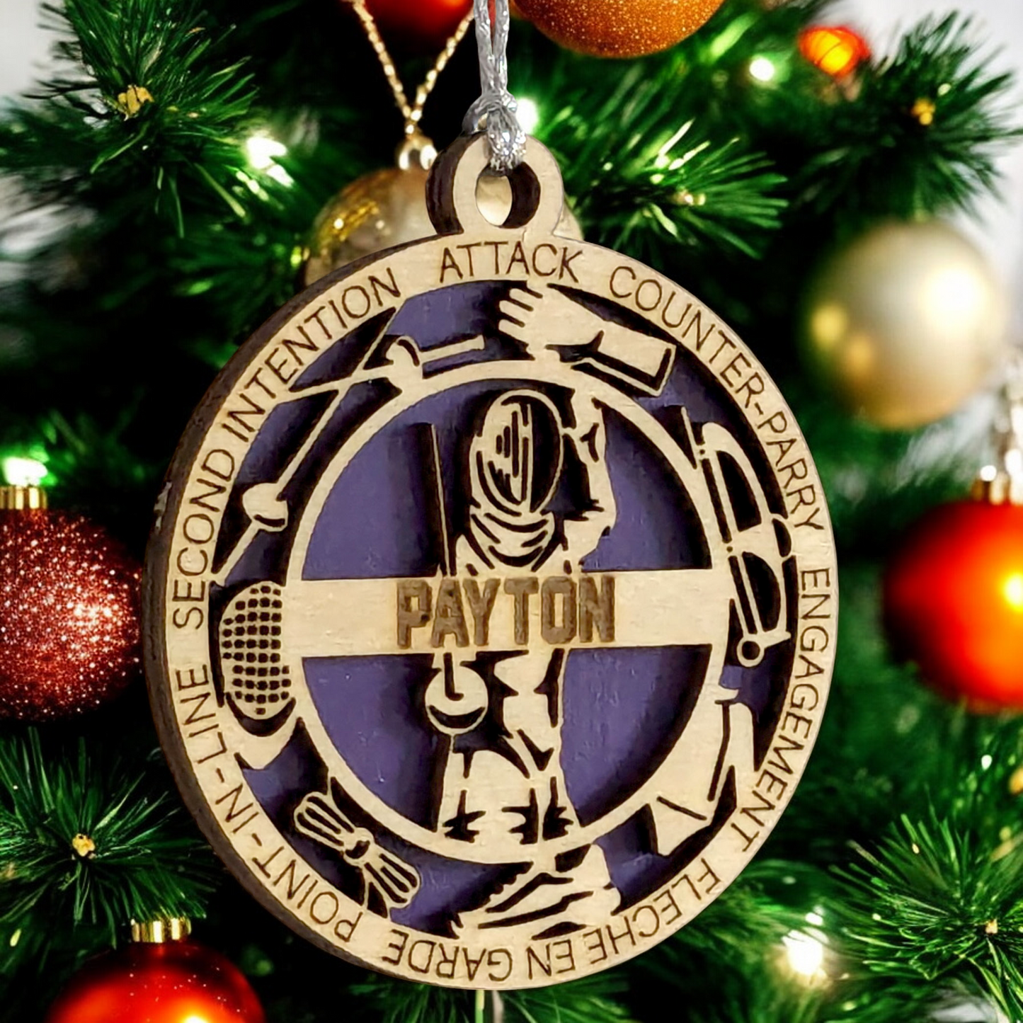 3" Laser Cut Handcrafted Wooden Personalized Female Fencing Christmas Ornament - Customizable Holiday Decor for Female Fencers - Unique Fencing Sport Gift and Keepsake for Women Athletes