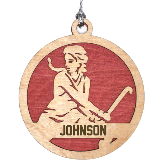 Female Field Hockey laser cut personalized wood ornament
