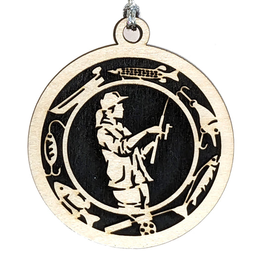 Female Fishing laser cut wood ornament