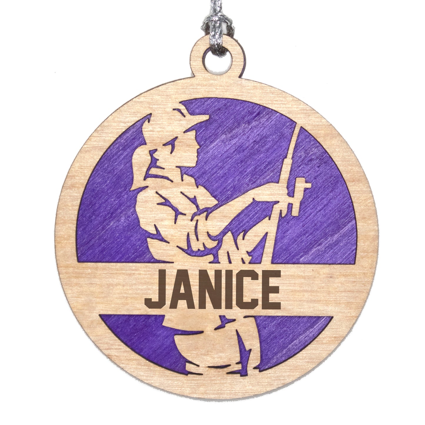 Female Fishing laser cut personalized wood ornament