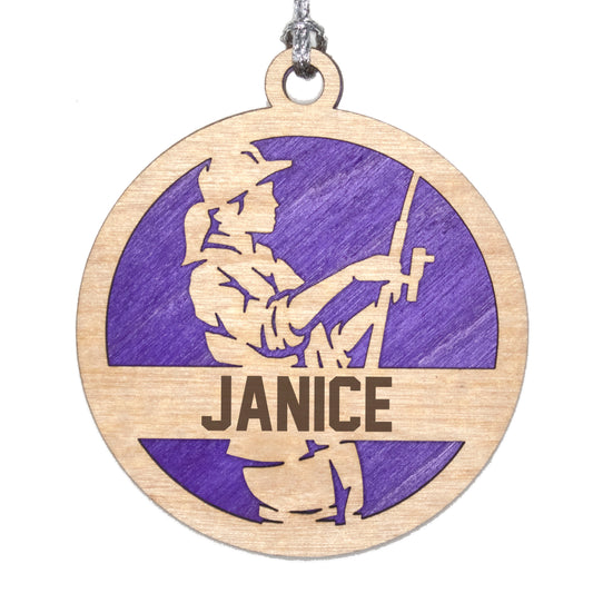 Female Fishing laser cut personalized wood ornament