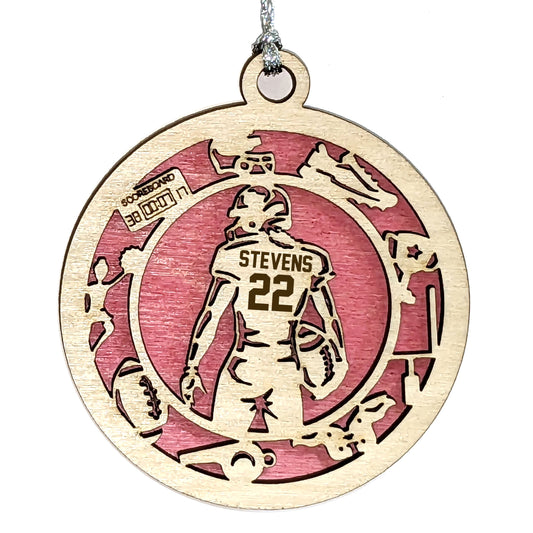 Female Football laser cut personalized wood ornament