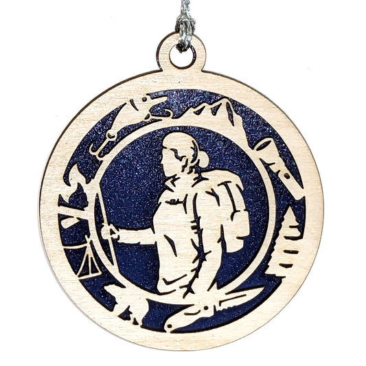 Female Hiking laser cut wood ornament