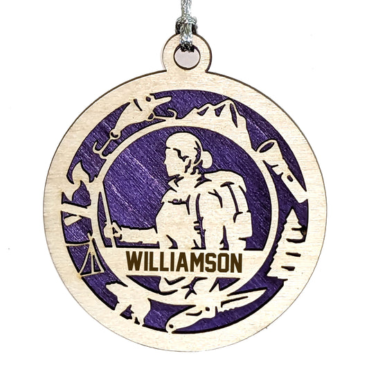 Female Hiking laser cut personalized wood ornament