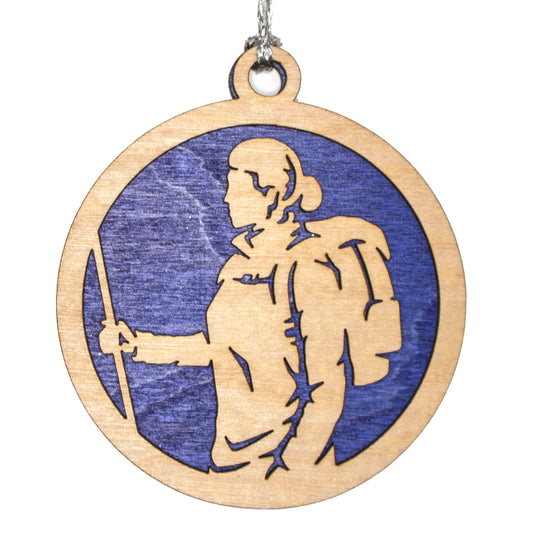 Female Hiking laser cut wood ornament