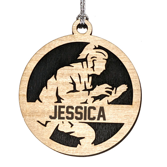 Female Jiu Jitsu laser cut personalized wood ornament