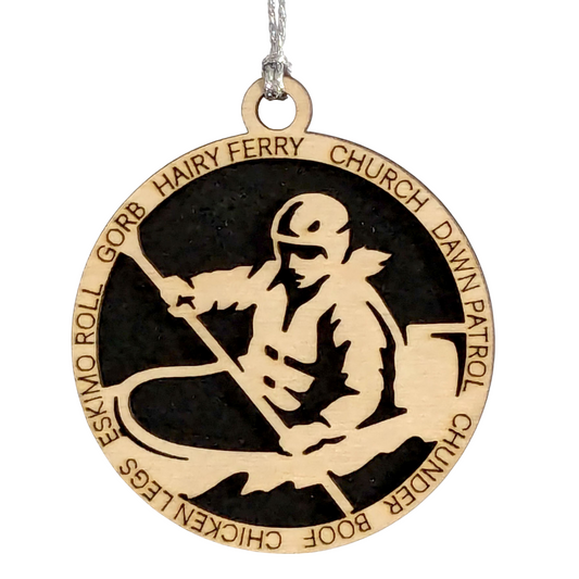 3" Personalized Female Kayaking Christmas Ornament - Handcrafted Laser Cut Wooden Keepsake for Kayak Enthusiasts - Customizable Holiday Decoration - Unique and Thoughtful Gift Idea for Women Paddlers