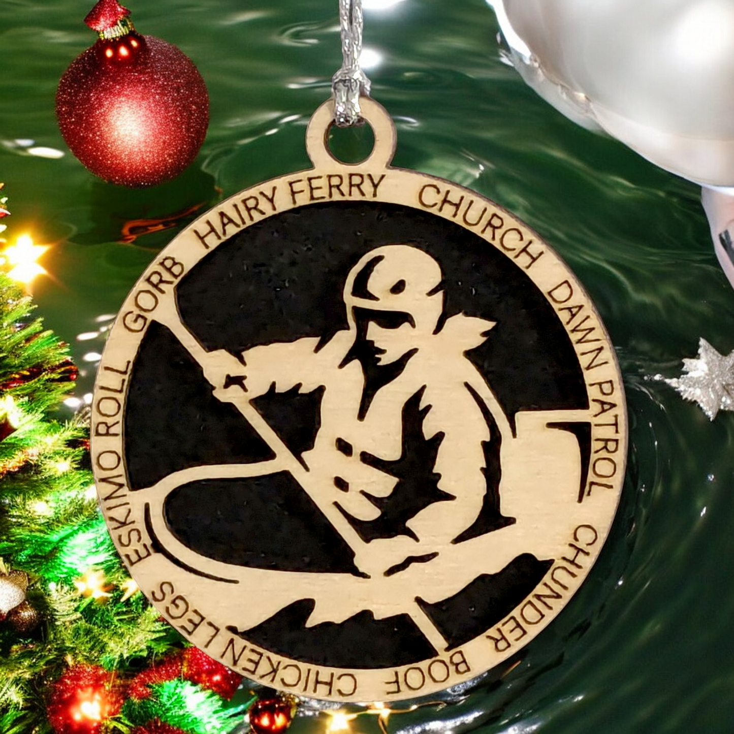 3" Personalized Female Kayaking Christmas Ornament - Handcrafted Laser Cut Wooden Keepsake for Kayak Enthusiasts - Customizable Holiday Decoration - Unique and Thoughtful Gift Idea for Women Paddlers