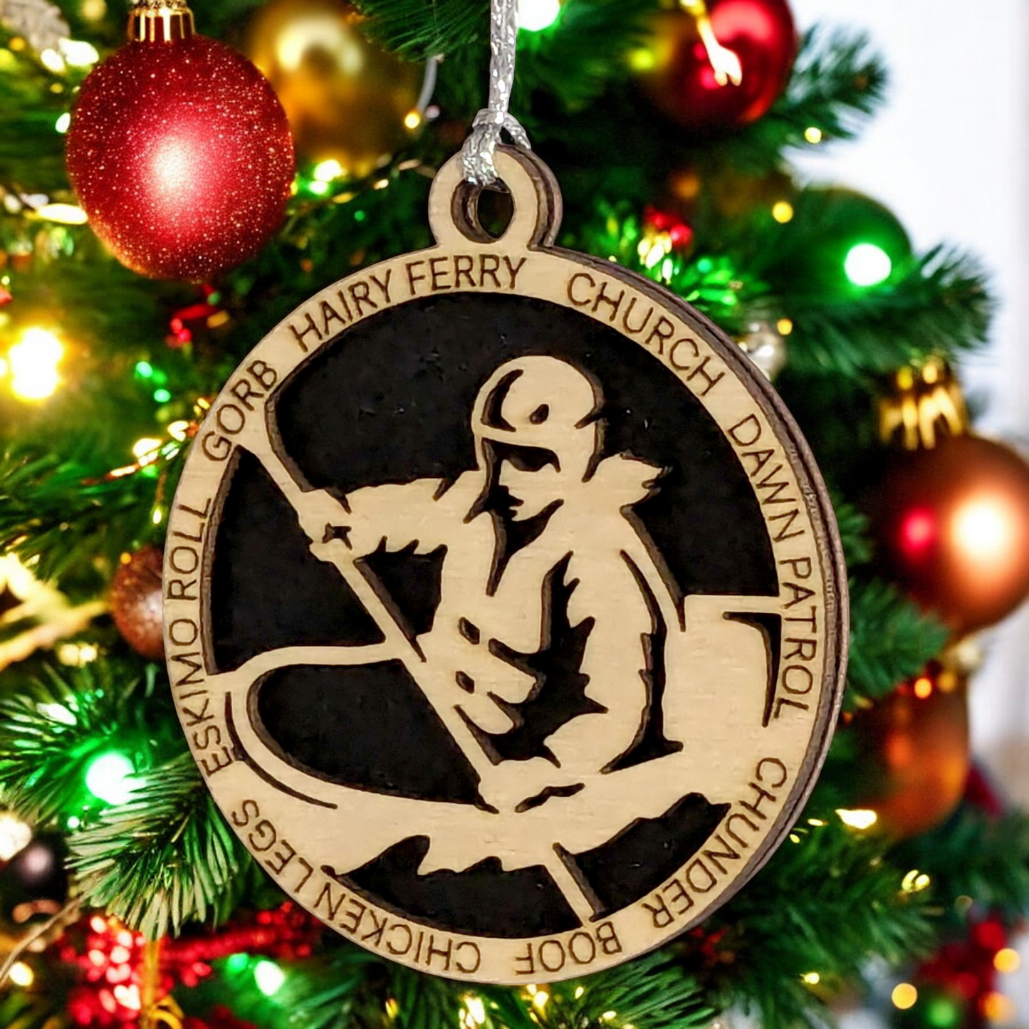 3" Personalized Female Kayaking Christmas Ornament - Handcrafted Laser Cut Wooden Keepsake for Kayak Enthusiasts - Customizable Holiday Decoration - Unique and Thoughtful Gift Idea for Women Paddlers
