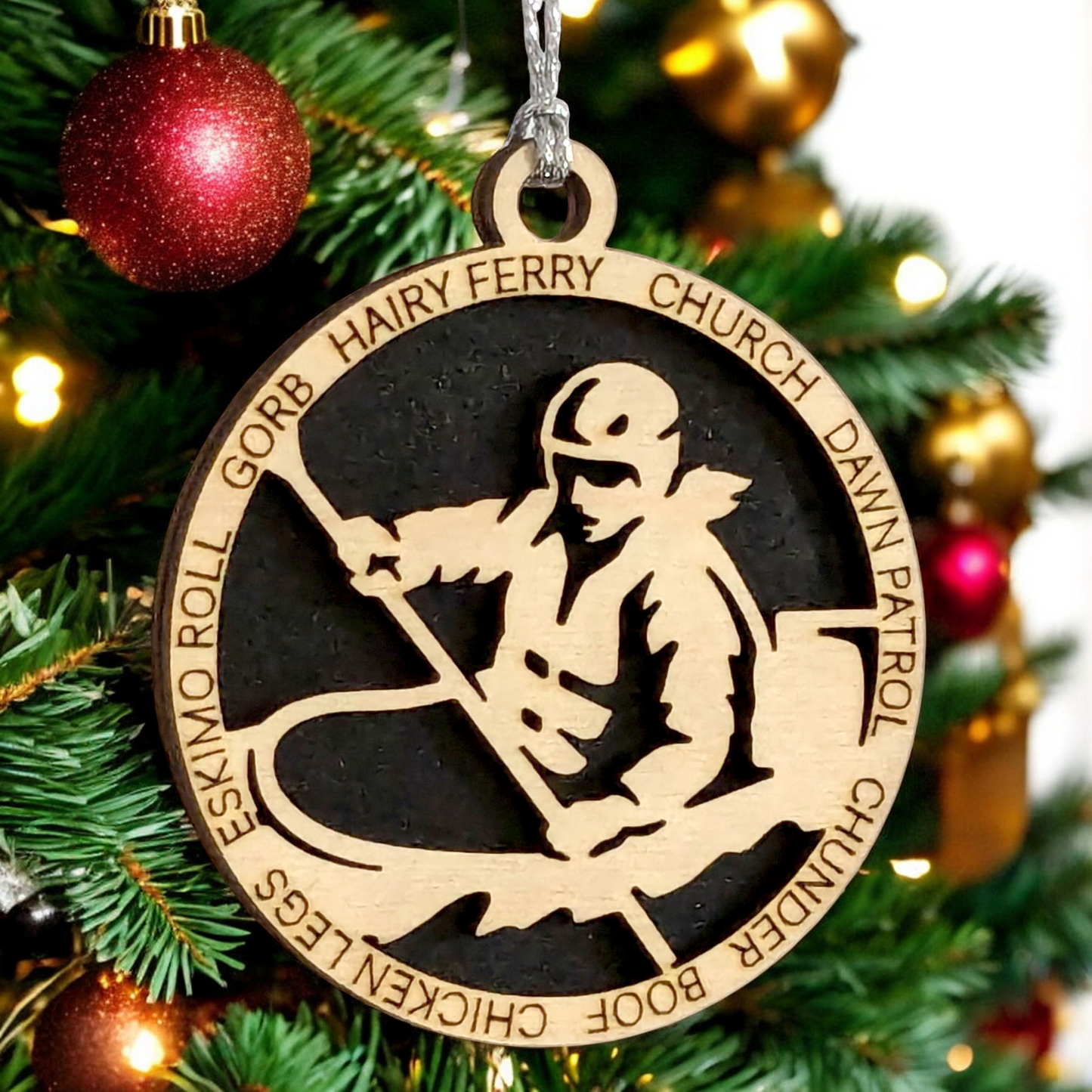 3" Personalized Female Kayaking Christmas Ornament - Handcrafted Laser Cut Wooden Keepsake for Kayak Enthusiasts - Customizable Holiday Decoration - Unique and Thoughtful Gift Idea for Women Paddlers