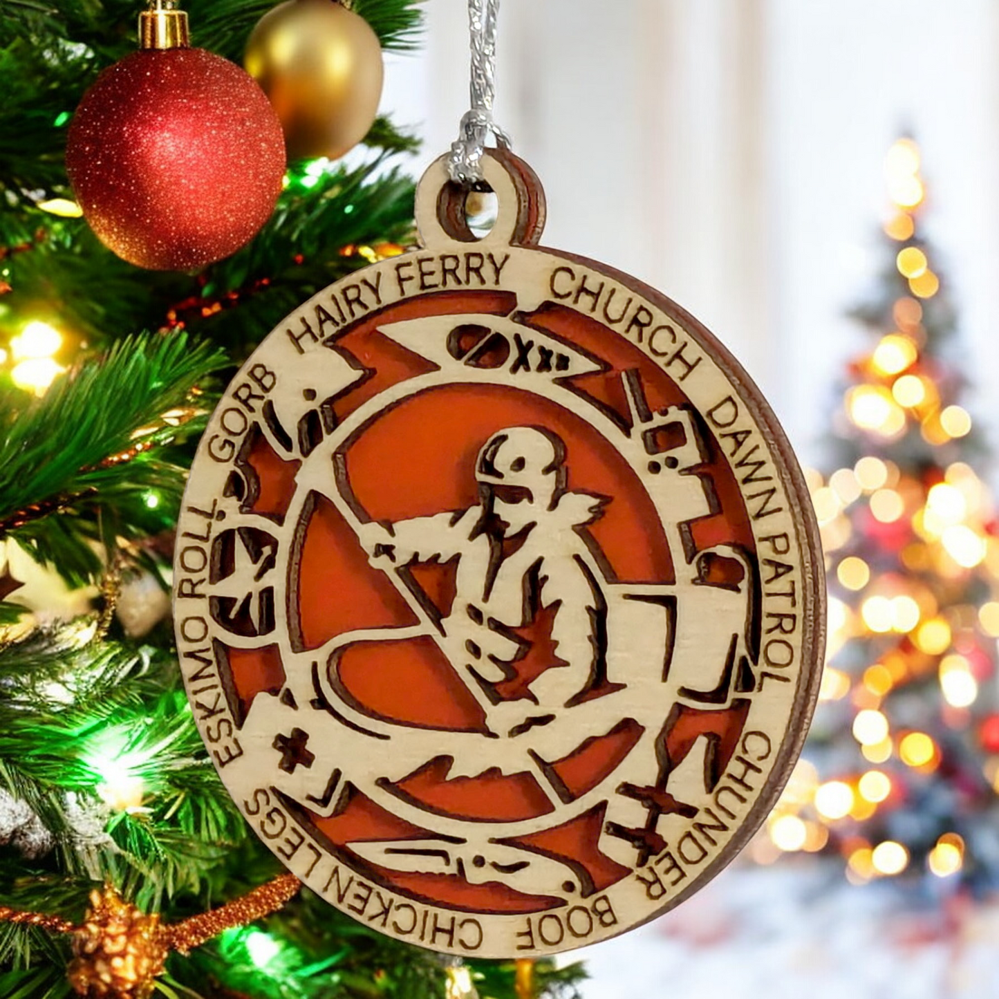 3" Personalized Female Kayaking Christmas Ornament - Handcrafted Laser Cut Wooden Keepsake for Kayak Enthusiasts - Customizable Holiday Decoration - Unique and Thoughtful Gift Idea for Women Paddlers