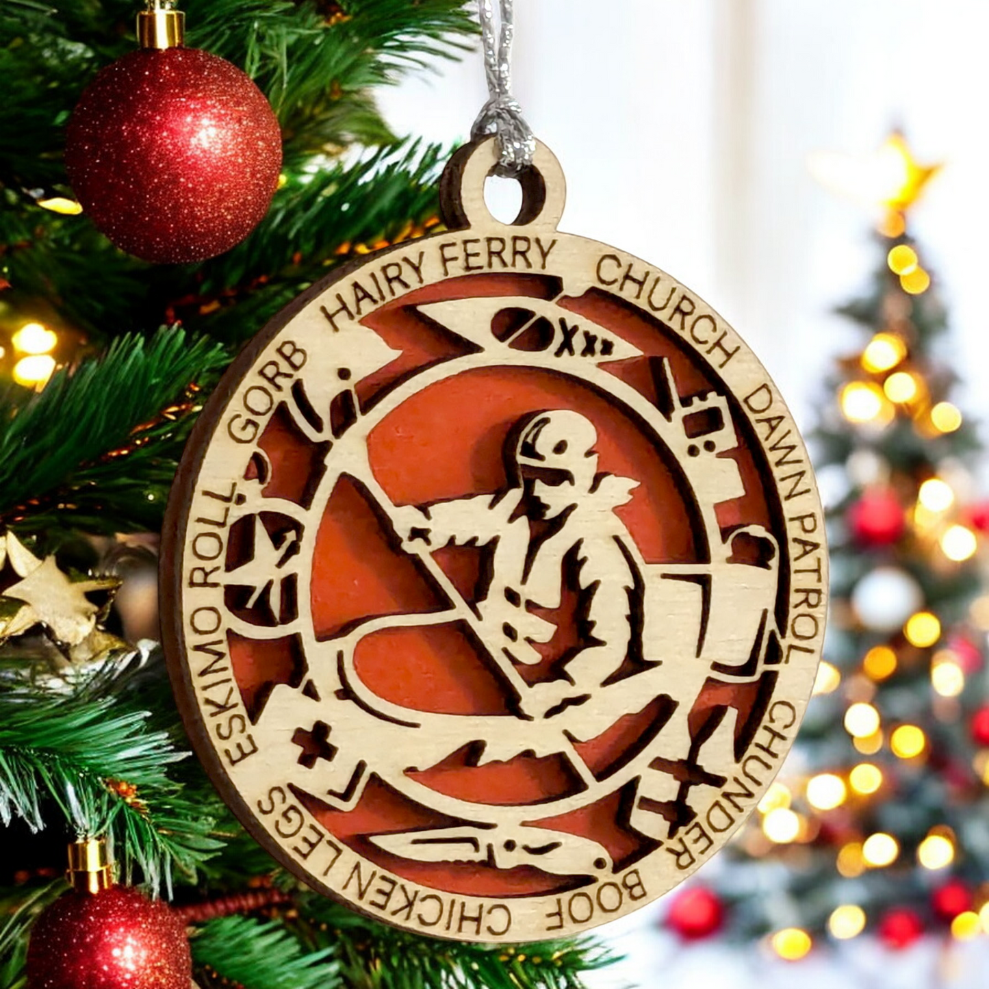 3" Personalized Female Kayaking Christmas Ornament - Handcrafted Laser Cut Wooden Keepsake for Kayak Enthusiasts - Customizable Holiday Decoration - Unique and Thoughtful Gift Idea for Women Paddlers