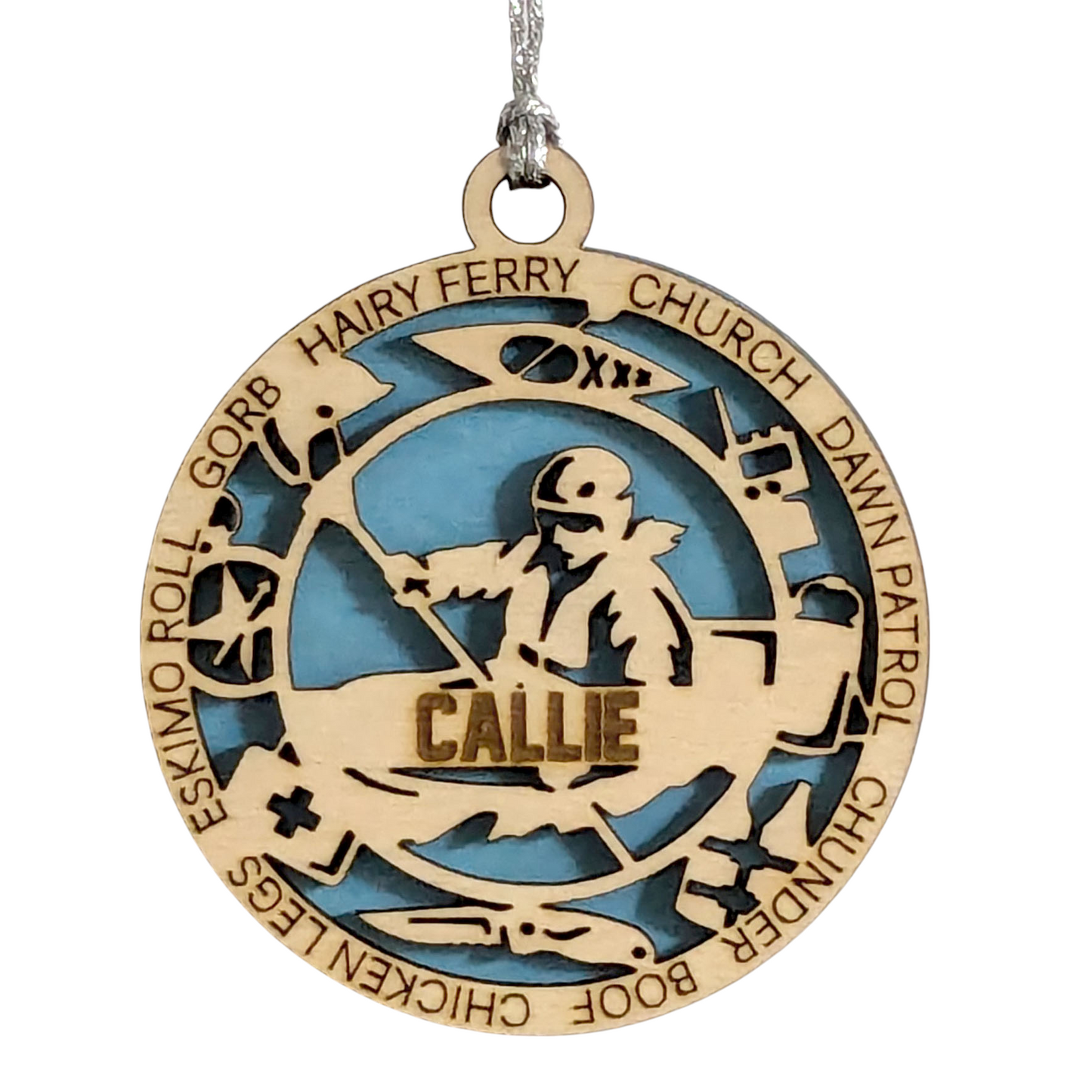 3" Personalized Female Kayaking Christmas Ornament - Handcrafted Laser Cut Wooden Keepsake for Kayak Enthusiasts - Customizable Holiday Decoration - Unique and Thoughtful Gift Idea for Women Paddlers