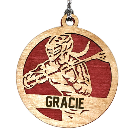 Female Lacrosse laser cut personalized wood ornament