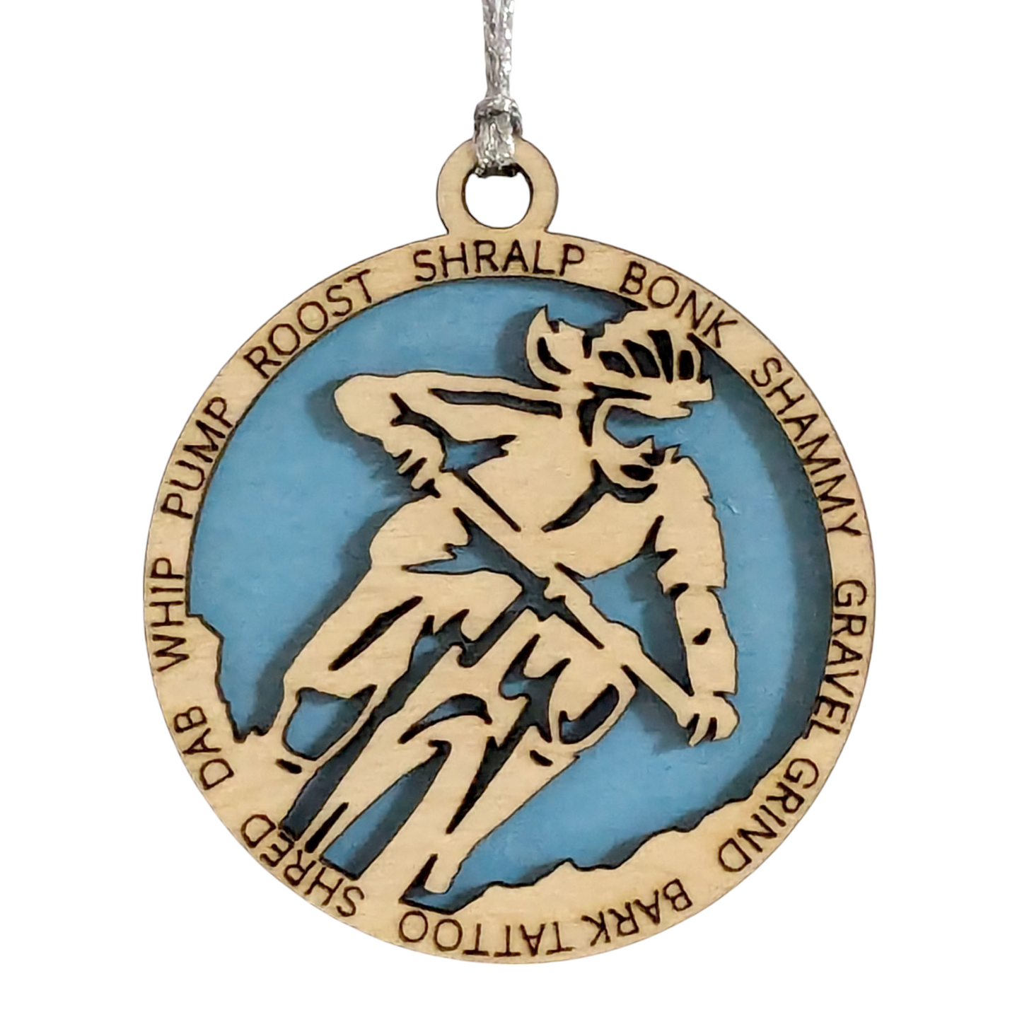 3" Handcrafted Wooden Personalized Female Mountain Biking Christmas Ornament - Custom Outdoor Sports Holiday Decor