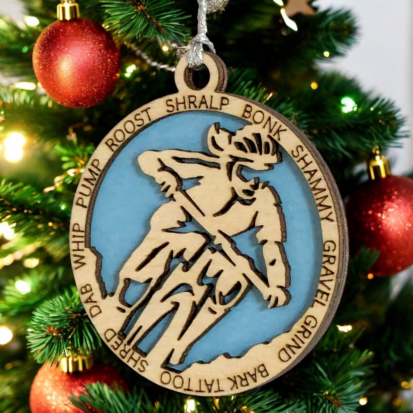 3" Handcrafted Wooden Personalized Female Mountain Biking Christmas Ornament - Custom Outdoor Sports Holiday Decor